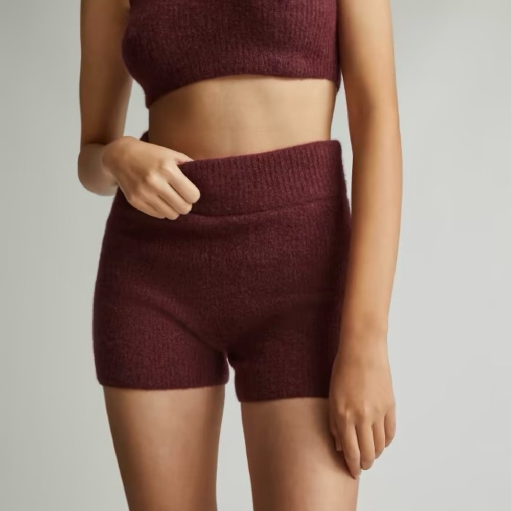 Everlane Cozy Stretch Shorts Medium Brandy Burgundy BNWT Sweater Wool Knit